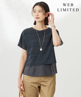 J.PRESS LADIES L 【WEB限定カラーあり・洗える】レースドッキング カットソー 【WEB限定カラー】スレート系