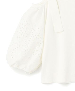 GRACE CONTINENTAL 刺繍パフスリーブニットトップ ホワイト