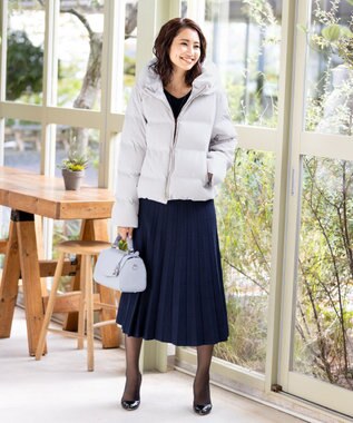 Tiaclasse L 【洗える】1枚で着映えするチェック柄編みニットワンピース ネイビー