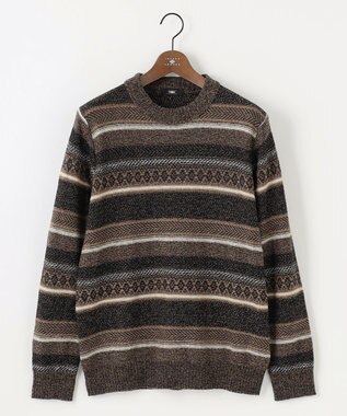 JOSEPH ABBOUD 【インポート素材/軽量】ベビーアルパカ ジャカード セーター ダークブラウン系7