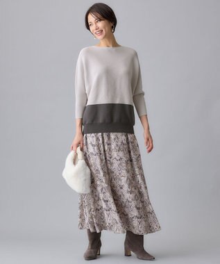 自由区 【WEB限定・洗える】コットンストレッチホールガーメントドルマン ニット ベージュ系1