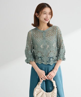 Green Parks ・ＳＵＧＡＲ　ＳＰＯＯＮ　２ｗａｙクロシェカーディガン Green