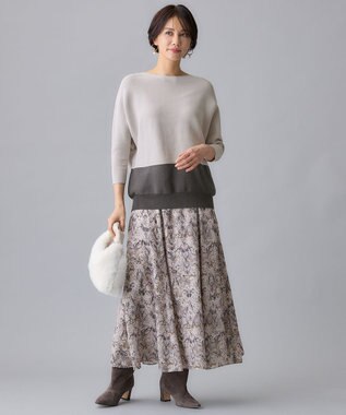 自由区 【WEB限定・洗える】コットンストレッチホールガーメントドルマン ニット ベージュ系1