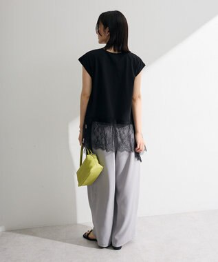 Green Parks 裾レースイレヘムフレンチＴシャツ Black