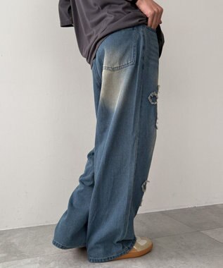 WEGO クロスモチーフオーバーダイバギーパンツ ブルー