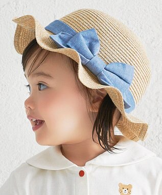 MIKI HOUSE HOT BISCUITS 【48-54cm】 麦わら風 リボン付きハット