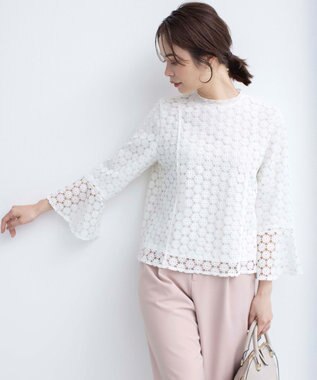組曲 【WEB限定】フラワーレース 袖フレアトップス アイボリー系