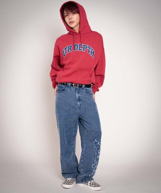 WEGO 【ユニセックス着用YD/ウエスト調整可/MLサイズ展開】グラフィックデニムパンツ デニム中濃加工色