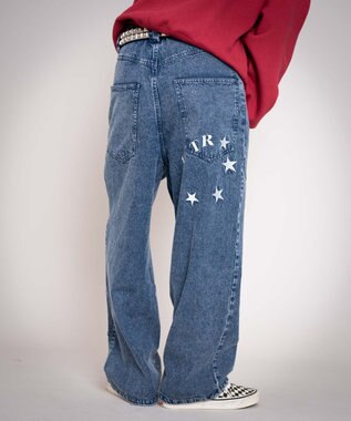 WEGO 【ユニセックス着用YD/ウエスト調整可/MLサイズ展開】グラフィックデニムパンツ デニム中濃加工色