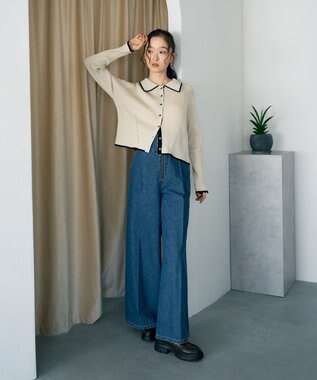 earth music&ecology バイカラートリムニットカーディガン Ivory