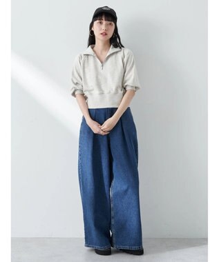 earth music&ecology ハーフジップショートプルオーバー Light Gray