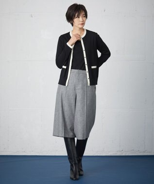 J.PRESS LADIES 【洗える】トリムツイン ニット ブラック系