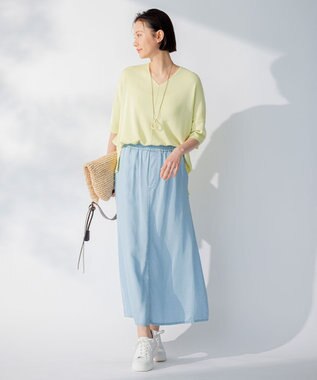 自由区 L 【セット可/洗える】テンセルデニム ロングスカート サックスブルー系