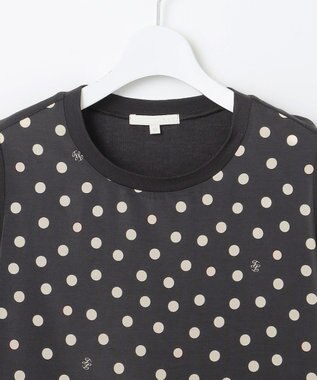 自由区 【アンサンブル対応・洗える】ポルカドットプリント プルオーバー アッシュ×アイボリー