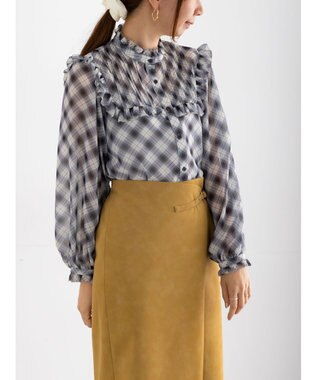 Te chichi パターンアソートシフォンフリルブラウス ブラック