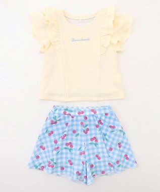 ANY KIDS 【UVカット】2WAYショルダーセパレート水着  エクリュ×サックスブルーチェック