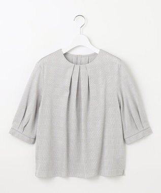 J.PRESS LADIES L チェックジャージー カットソー ベージュ×ホワイト系