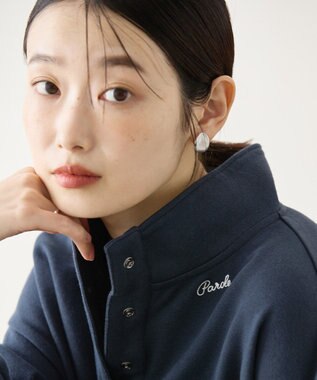 AMERICAN HOLIC 襟付き刺繍入りミニ裏毛プルオーバー Navy