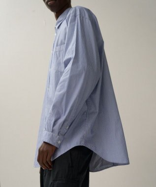 ATON GIZA BROAD | ウォッシュドシャツ - UNISEX NAVY STRIPE