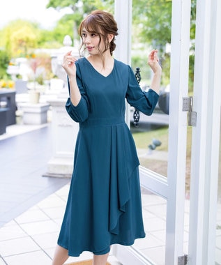 Tiaclasse L 【洗える】大人の洗練ドレープワンピース ターコイズ