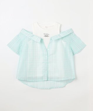 ANY KIDS 肩あきドッキング チェックシャツ ミント