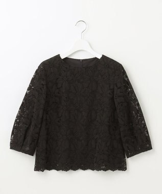 自由区 【XSサイズ～/洗える/セット可】フラワーコードレース ペプラムブラウス ネイビー系