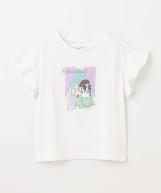 ANY KIDS 袖フリル エモプリント Ｔシャツ オフホワイト