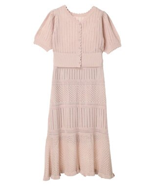 earth music&ecology ２点ＳＥＴ透かし編みカーディガン＋裾フレアスカート Pink