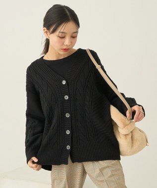 earth music&ecology アンチピリングケーブルカーディガン Black