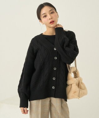 earth music&ecology アンチピリングケーブルカーディガン Black