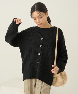 earth music&ecology アンチピリングケーブルカーディガン Black