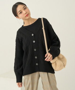 earth music&ecology アンチピリングケーブルカーディガン Black