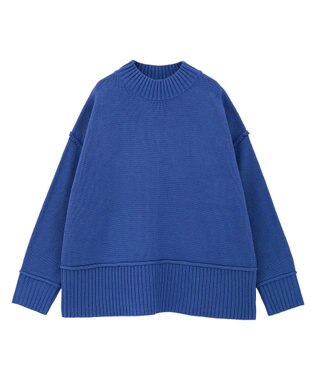 earth music&ecology 【毛玉防止 / 洗濯機洗い可】アンチピリングモックネックバックスリットニット Blue