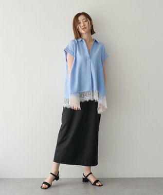 YECCA VECCA 裾レーススキッパーシャツ Blue