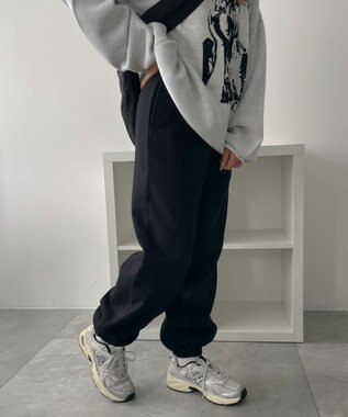 WEGO 【あったか/ウエストゴム】裏起毛スウェットジョガーパンツ ブラック