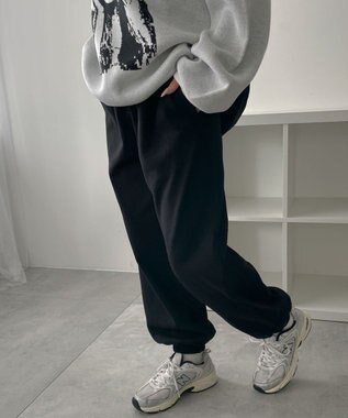 WEGO 【あったか/ウエストゴム】裏起毛スウェットジョガーパンツ ブラック