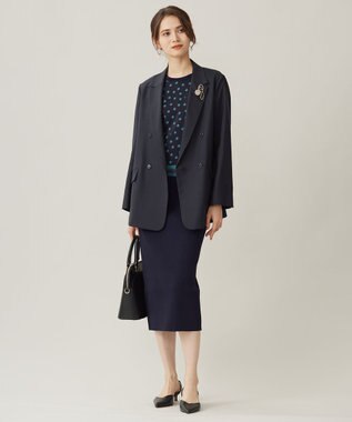 自由区 【アンサンブル対応・洗える】ポルカドットプリント プルオーバー ネイビー×ミントグリーン