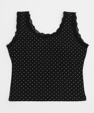 WEGO 【カップ付きインナー】ドット柄レースlカップインタンク ブラック
