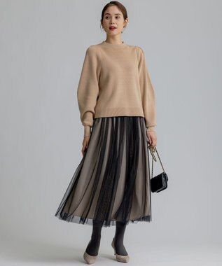 組曲 L 【WEB限定】襟付き片畔ニットプルオーバー ベージュ系