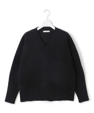 ICB 【洗える】コットンシェニール Vネックニット ブラック系