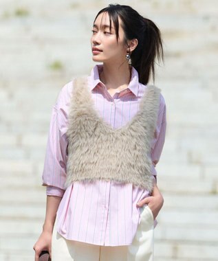 ANY オーバーサイズシャツ ピンクストライプ