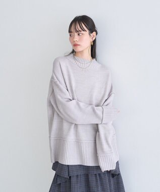 earth music&ecology 【毛玉防止 / 洗濯機洗い可】アンチピリングモックネックバックスリットニット Gray