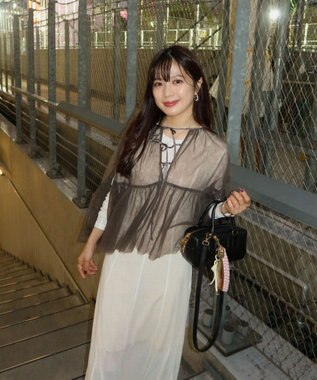 Green Parks リボンチュールデザインブラウス Khaki