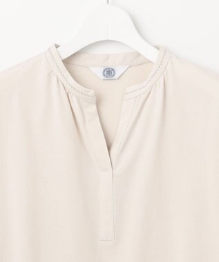 J.PRESS LADIES S 【洗える】プレーティングジャージー スキッパー カットソー グレージュ系