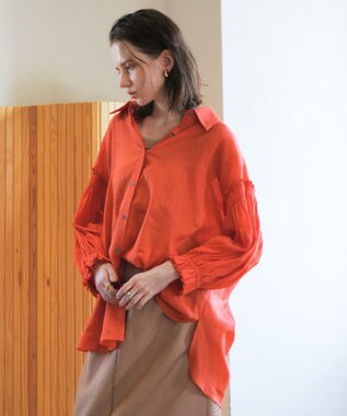 YECCA VECCA 綿麻シアーボリュームギャザーシャツ Off White