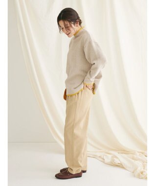 CRAFT STANDARD BOUTIQUE 洗えるモールニット配色プルオーバー Gray Beige