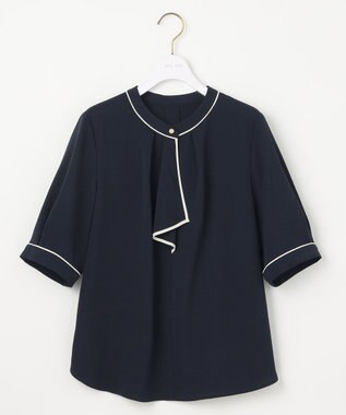 ANY SIS L 【洗える】バイカラーラッフルボウ ブラウス ネイビー