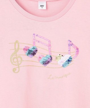 ANY KIDS ミラクルスパンコール 長袖Tシャツ ピンク×音符
