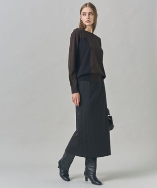 ICB 【CLASSY.掲載・裏起毛】 ウォームサテン Iラインスカート ブラック系