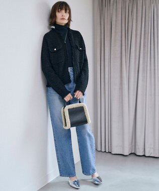 ICB L 【洗える】 パウダリーチュール ハイネックトップス ブラック系